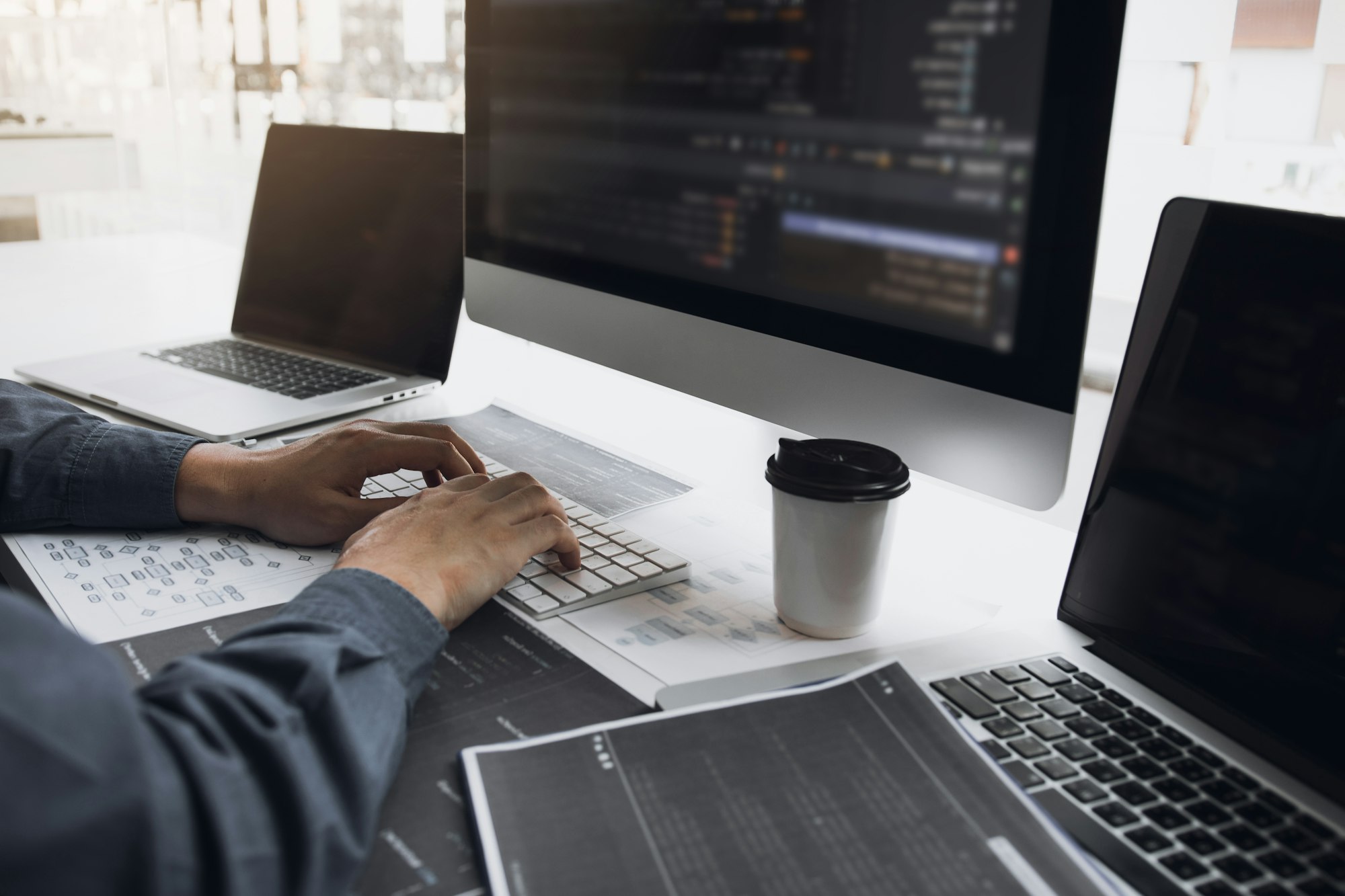 man working code program developer computer web development working desig